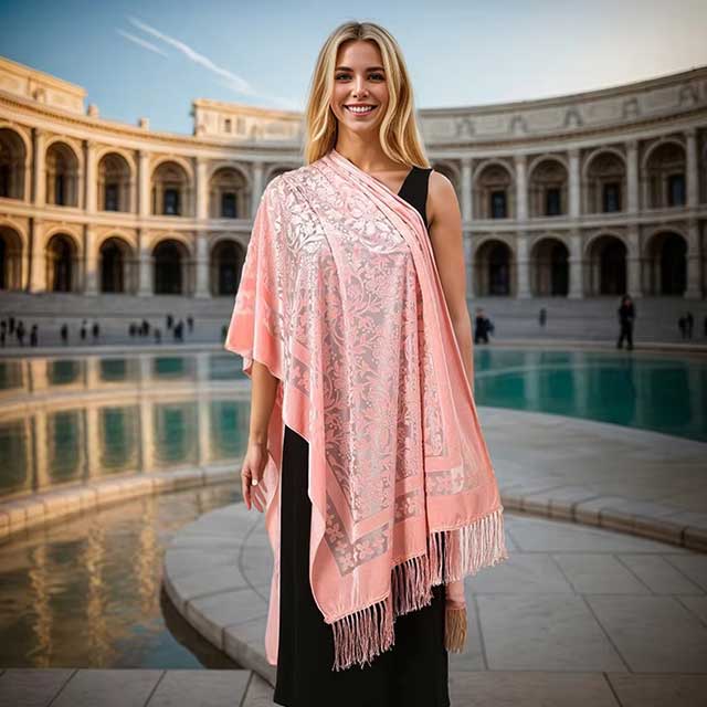 2025 New Women’s Lace Flower Silk Scarf – Gradient Hollow Cut Floral Shawl for Spring & Beach Wraps