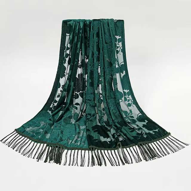 2025 New Women’s Lace Flower Silk Scarf – Gradient Hollow Cut Floral Shawl for Spring & Beach Wraps