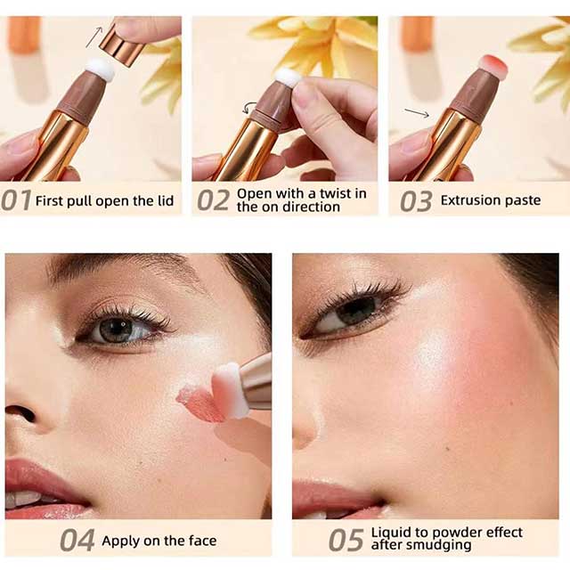 Liquid Blush & Cream Blush Stick – Silky Long-Wearing Blusher Wand for Cheeks | Pink Highlighter & Contour Makeup for Mature Skin