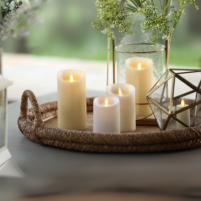 Luminara 4x5 Ivory Flameless Wax Candle – Unscented Pillar with Moving Wick and Timer, Remote Ready by LampLust