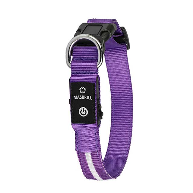 MASBRILL LED Dog Collar – Waterproof & USB Rechargeable Glowing Safety Collar for Night Walks, Flashing LED Light for Small, Medium & Large Dogs – Purple