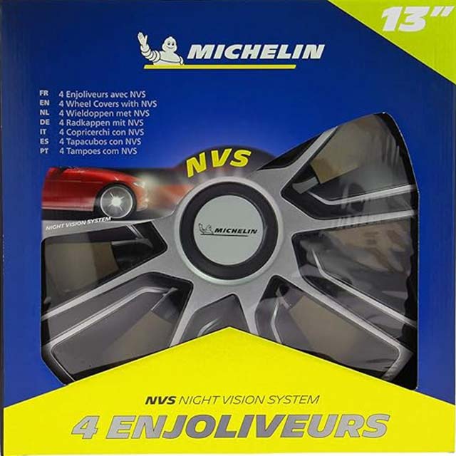 MICHELIN 009112 13" Wheel Trims – NVS 49 Two-Tone Black & Grey Metallic, Set of 4 Durable Hubcaps