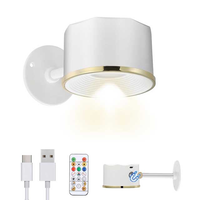 MIOBLUE Wireless LED Wall Sconce – 360° Rotating Magnetic Reading Light with Remote, RGB & Dimmable Brightness – Wall Mounted Light for Bedroom, Living Room, Artwork & Dartboard (White, Energy Class A+)