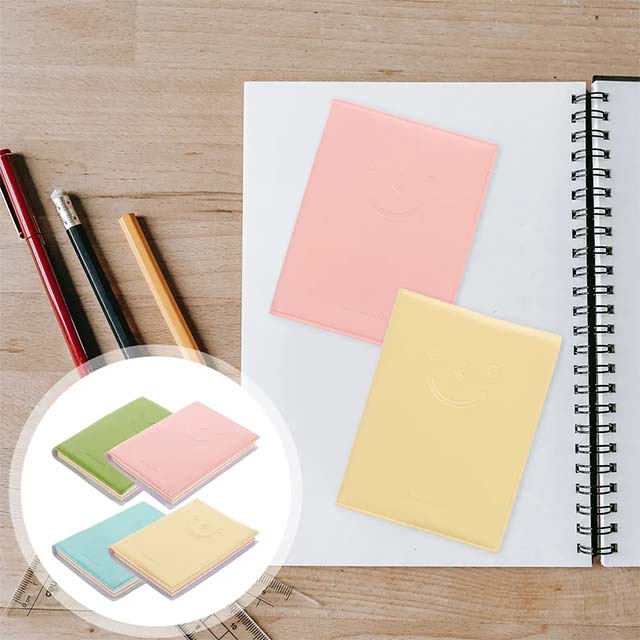 MOUYAT 4 Pcs Mini Smiley Diary Notebook Set – 100-Sheet Pocket Notepad with Imitation Leather Cover (6 Colors) for Home, Office, School & Travel