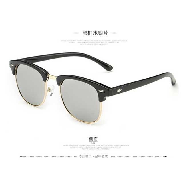 Matte Black Semi-Rimless Polarized Sunglasses – Retro Horn-Rimmed UV Protection Eyewear for Men & Women | Classic Vintage Style Frame