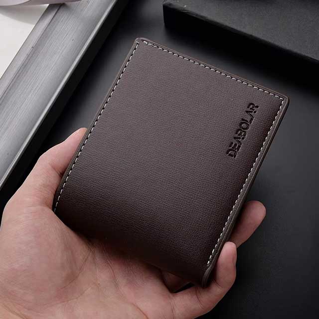 Men’s PU Leather Slim Wallet – Short Folding Credit Card Holder for Young Men, Minimalist Style