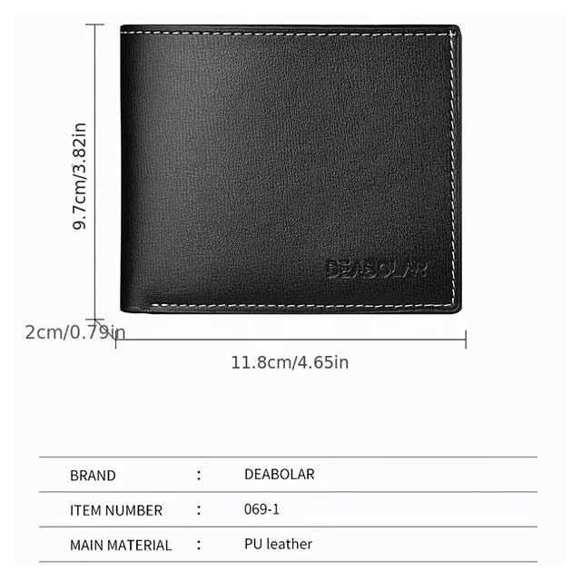 Men’s PU Leather Slim Wallet – Short Folding Credit Card Holder for Young Men, Minimalist Style