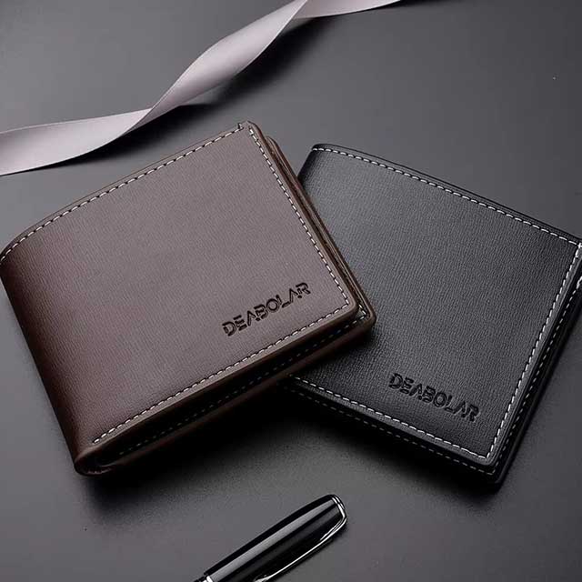 Men’s PU Leather Slim Wallet – Short Folding Credit Card Holder for Young Men, Minimalist Style