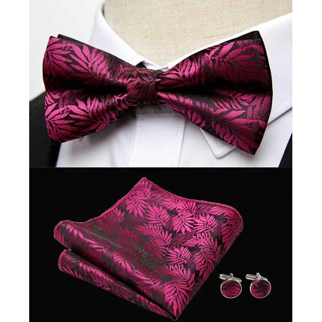 HUISHI Men's Classic Bow Tie Set – Blue Paisley Floral Bowtie with Pocket Square & Cufflinks | Wedding Party Suit Accessory
