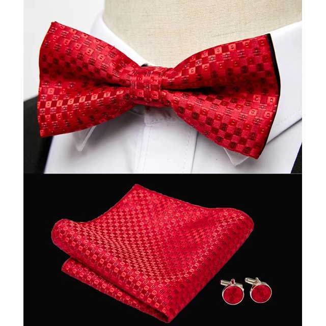 HUISHI Men's Classic Bow Tie Set – Blue Paisley Floral Bowtie with Pocket Square & Cufflinks | Wedding Party Suit Accessory