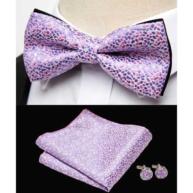 HUISHI Men's Classic Bow Tie Set – Blue Paisley Floral Bowtie with Pocket Square & Cufflinks | Wedding Party Suit Accessory