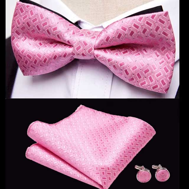 HUISHI Men's Classic Bow Tie Set – Blue Paisley Floral Bowtie with Pocket Square & Cufflinks | Wedding Party Suit Accessory