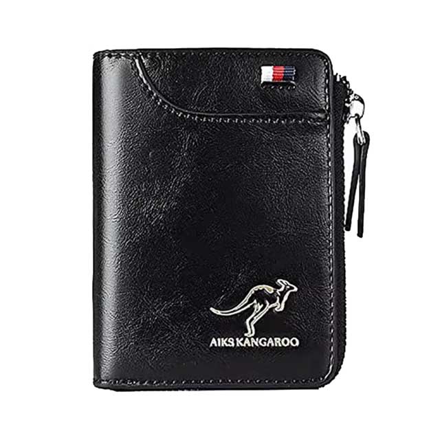 Men’s Leather Business Wallet – RFID Blocking Card Holder with Zipper, Luxury Slim Purse for Daily Use