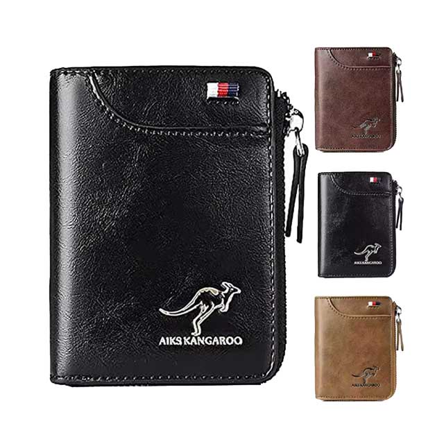 Men’s Leather Business Wallet – RFID Blocking Card Holder with Zipper, Luxury Slim Purse for Daily Use