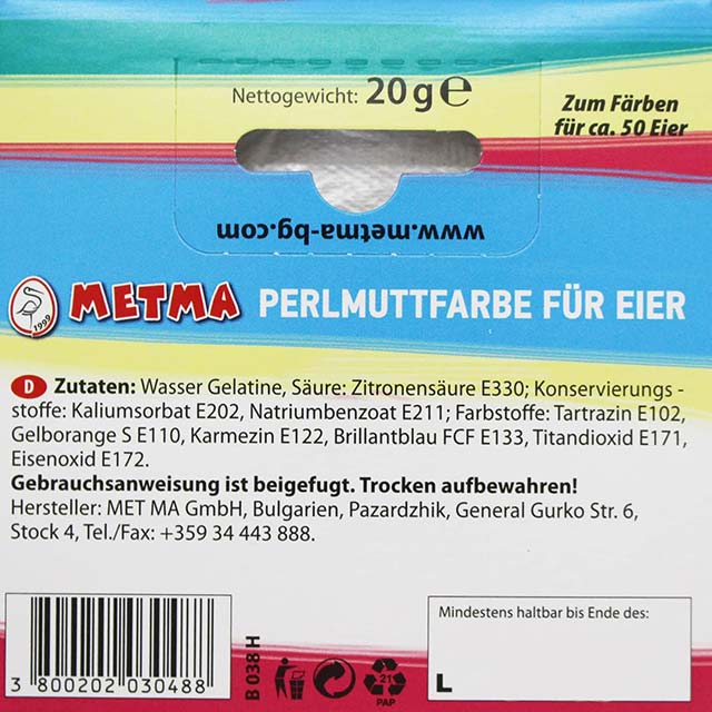 Metma B038 Egg Dye Kit – 5 Pack Vibrant Dye Tablets (Yellow, Orange, Red, Blue & Purple) with Glove for Perfect Easter Eggs