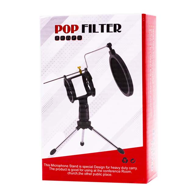 Mini Desktop Microphone Stand with Dual Mesh Pop Filter - Black, Ideal for Recording & Streaming