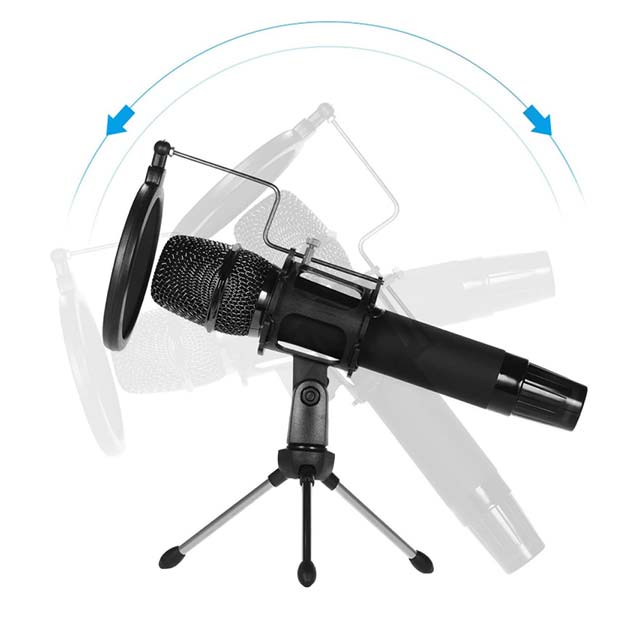 Mini Desktop Microphone Stand with Dual Mesh Pop Filter - Black, Ideal for Recording & Streaming