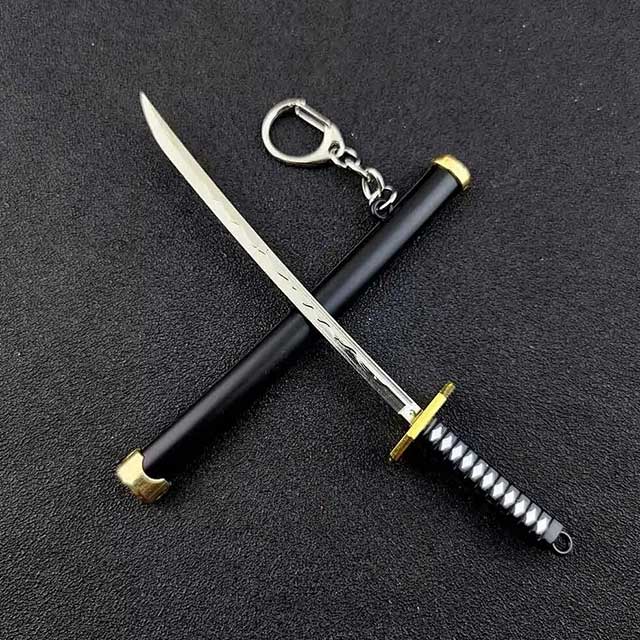Mini Roronoa Zoro Samurai Sword Keychain – Anime Katana with Plastic Scabbard for Men, Cosplay & Gifts