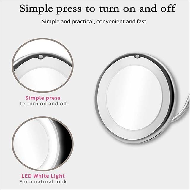 360° Rotating 10X Magnifying Makeup Mirror – LED Light Vanity Mirror with Flexible Folding Design