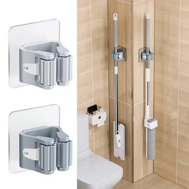 Mop & Broom Wall-Mounted Storage Rack – Suction Hanging Pipe, Waterproof Traceless Mop Clip for Bathroom Organization