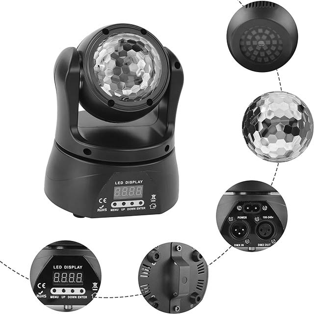 30W Moving Head Stage Light & LED Party Light – Double-Sided DJ Lighting with DMX512 Sound Activated Control for Disco, Club, Live Show, Wedding, Halloween & Christmas Events