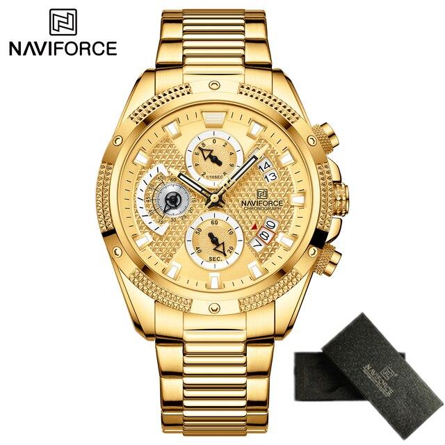 NAVIFORCE Men Luxury Chronograph Quartz Watch 2022 Waterproof Date Stainless Steel Sport Luminous Fashion Gold Black.jpg 640x640 3