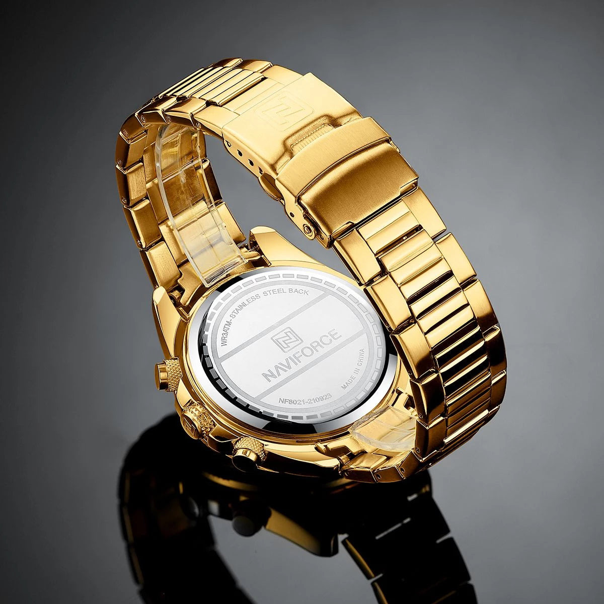 NAVIFORCE Men Luxury Chronograph Quartz Watch 2022 Waterproof Date Stainless Steel Sport Luminous Fashion Gold Black.jpg Q90.jpg 3