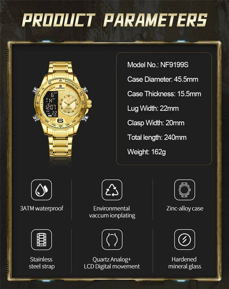 NAVIFORCE Top Brand Luxury Classic Men Watch Quartz Digital Male Clock Military Sport Gold Stainless Steel.jpg Q90.jpg 3 1