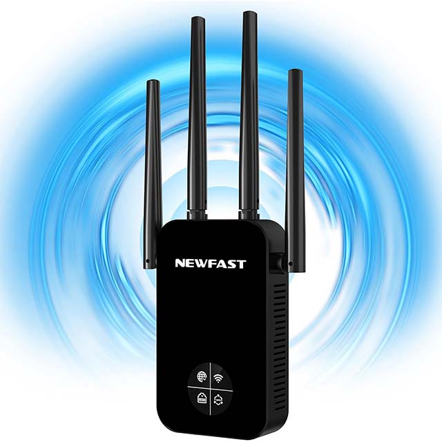 NEWFAST AC1200 WiFi Extender NF-RE523 – 1.2Gbps Dual Band Signal Booster & Internet Amplifier for Home (5GHz/2.4GHz, 4 Antenna, 4 Modes, Compact Design)