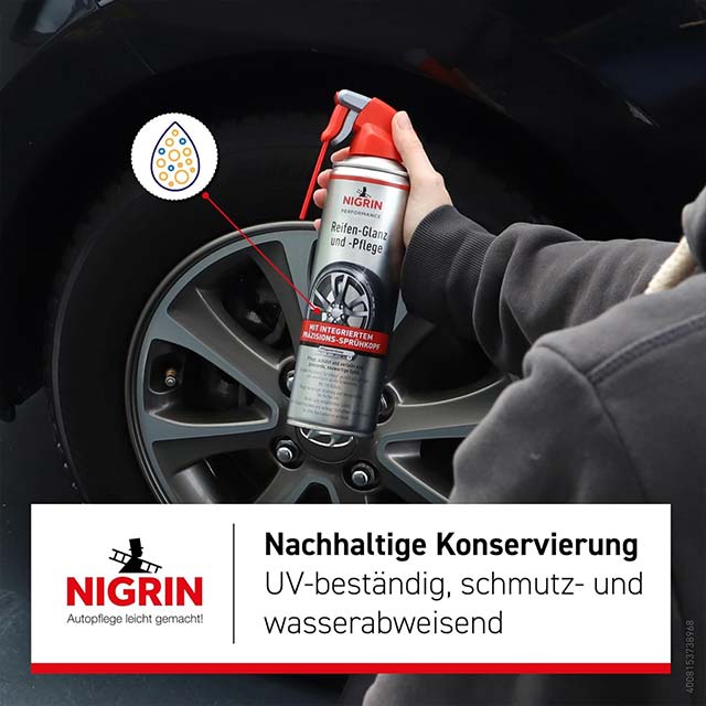 NIGRIN Performance Tire Shine & Care 500ml – Advanced Tire Cleaner, Gloss Enhancer & Protector