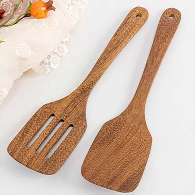 Non-Stick Wooden Spatula & Ladle Set – Japanese-Style Long Cooking Utensils for Stirring & Serving
