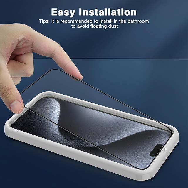 OMOTON Tempered Glass Screen Protector for iPhone 15 Pro – Pack of 3, Full Coverage, Military Grade, Indestructible & Shatterproof with Installation Aid