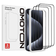OMOTON Tempered Glass Screen Protector for iPhone 15 Pro – Pack of 3, Full Coverage, Military Grade, Indestructible & Shatterproof with Installation Aid
