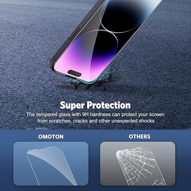 OMOTON iPhone 14 Pro Screen Protector Bundle – 3-Pack Tempered Glass & Camera Lens Protectors, Easy Install & Case Friendly Alignment for 6.1-inch Display