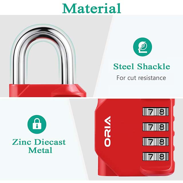 ORIA 2 Pack 4-Digit Combination Lock with Hasp – Secure Gym, School, Sports Locker, Toolbox & Cabinet (Blue & Red)