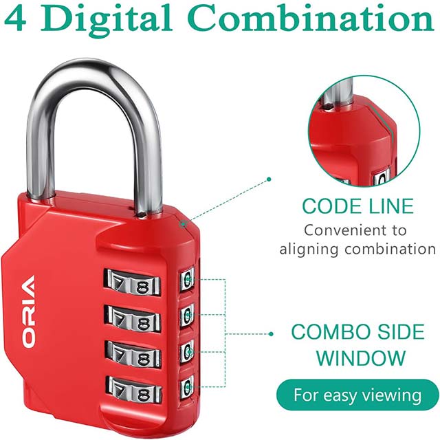 ORIA 2 Pack 4-Digit Combination Lock with Hasp – Secure Gym, School, Sports Locker, Toolbox & Cabinet (Blue & Red)