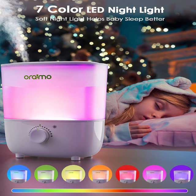 Oraimo 2.5L Top Fill Humidifier – Ultra Quiet 26dB Air Diffuser with Nightlight, Easy Clean BPA-Free Essential Oil Diffuser for Baby, Bedroom & Indoor Plants