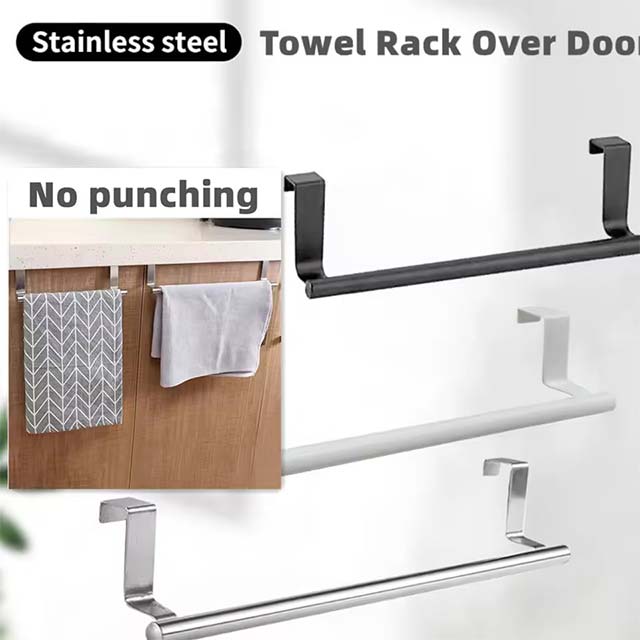 1/2Pcs Over-Door Towel Rack – Stainless Steel Hanging Towel Bar for Bathroom & Kitchen, White/Black Towel Shelf Hanger