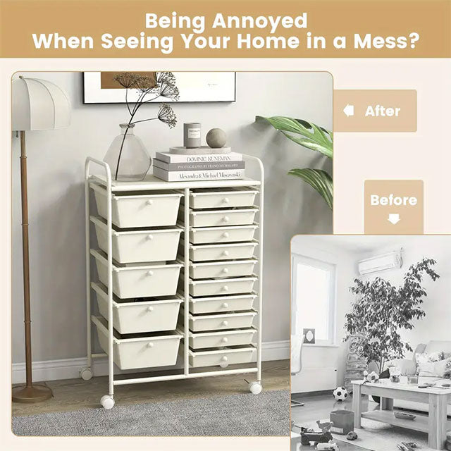 PETSITE 15-Drawer Rolling Storage Cart – Mobile Organizer with Removable Drawers & Metal Frame for Home, Office & School
