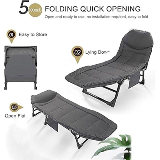 PIKFOS Folding Cot – 5-Level Adjustable, Lightweight & Breathable Compact Bed for Indoor & Outdoor Use