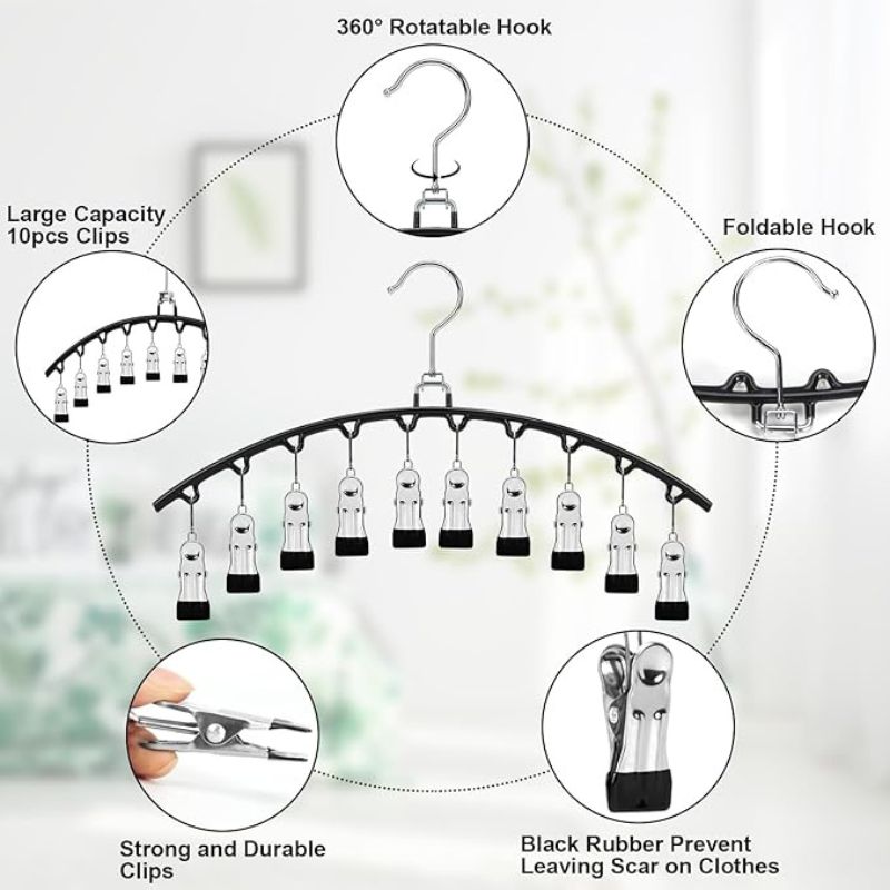 POZEAN 6-Pack Legging Organizer Hangers with Clips – Holds up to 60 Pairs of Yoga Pants – Heavy-Duty Metal Space-Saving Closet Storage for Leggings, Socks, and Jeans – 10 Clips per Hanger