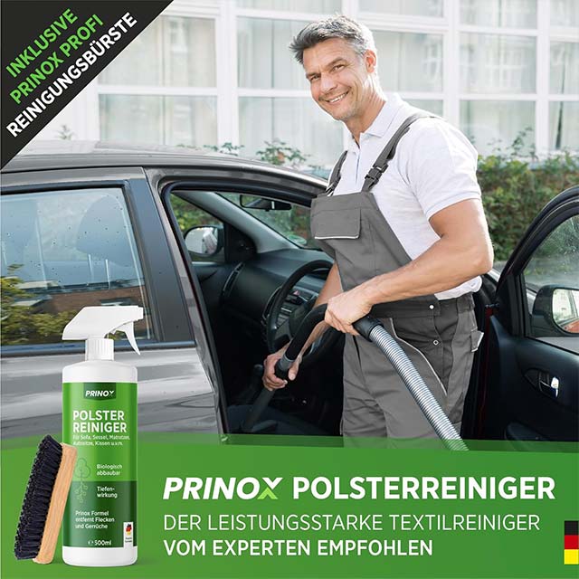 PRINOX® 500 ml Professional Upholstery Cleaner – Textile Concentrate & Stain Remover for Sofa, Car Seat, Armchair & Couch with Brush – Made in Germany