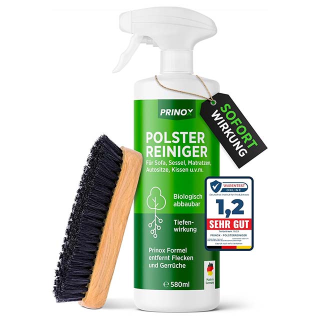 PRINOX® 500 ml Professional Upholstery Cleaner – Textile Concentrate & Stain Remover for Sofa, Car Seat, Armchair & Couch with Brush – Made in Germany