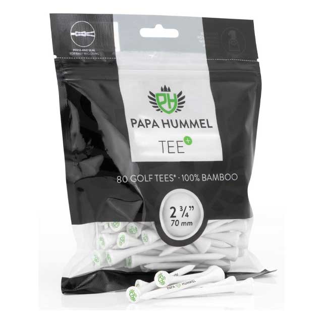 Papa Hummel Premium Golf Tees – 80-Piece 70mm Organic, Shatterproof Bamboo Wood Tees in Resealable Pack
