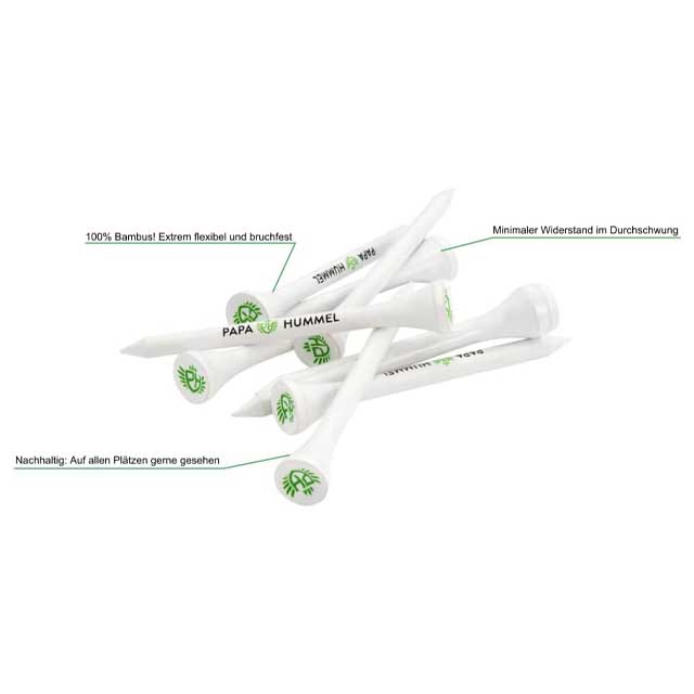 Papa Hummel Premium Golf Tees – 80-Piece 70mm Organic, Shatterproof Bamboo Wood Tees in Resealable Pack