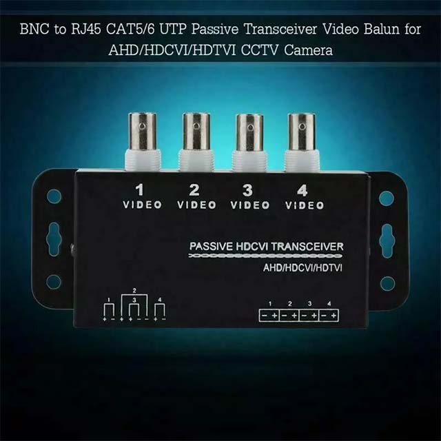 4CH Passive BNC Cable Transceiver UTP Balun Connector for CCTV Camera & DVR – High-Performance Surveillance Signal Extender