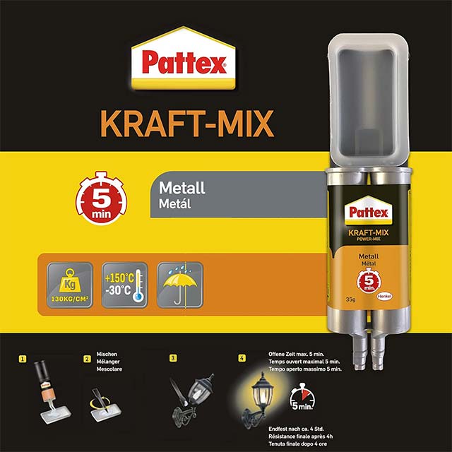 Pattex Kraft-Mix 2-Component Epoxy Glue 35g – High-Strength Metal-Based Resin for Bonding Metals & More
