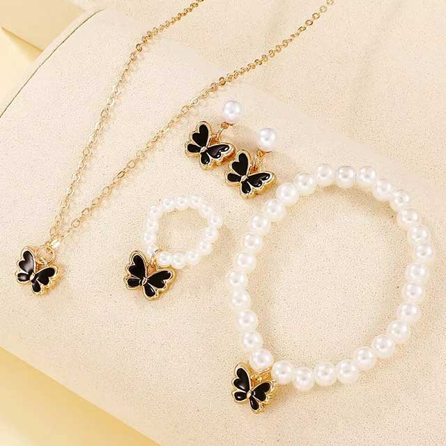 Pearl Butterfly Necklace & Delicate Bracelet for Women – Elegant Wedding Jewelry & Luxury Birthday Gift | Fashion Accessory for Special Occasions