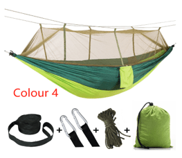 2 Person Camping Hammock with Mosquito Net - Strength Parachute Fabric Sleep Swing, Portable Outdoor Furniture Bed