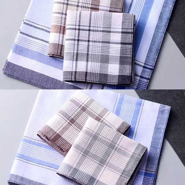 5Pcs Men’s Plaid & Stripe Cotton Handkerchiefs – Classic Vintage Pocket Towels for Wedding & Party